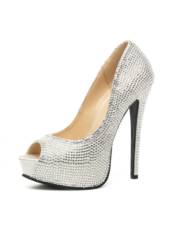Шикарные серебряные туфли со стразами Glamour 39 (SALE -65%)
