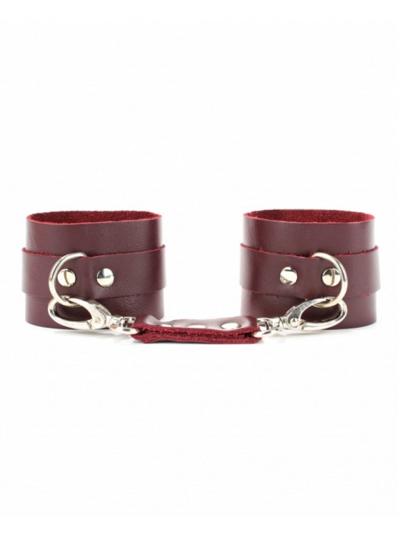 Кожаные наручники цвета бордо BDSM Арсенал