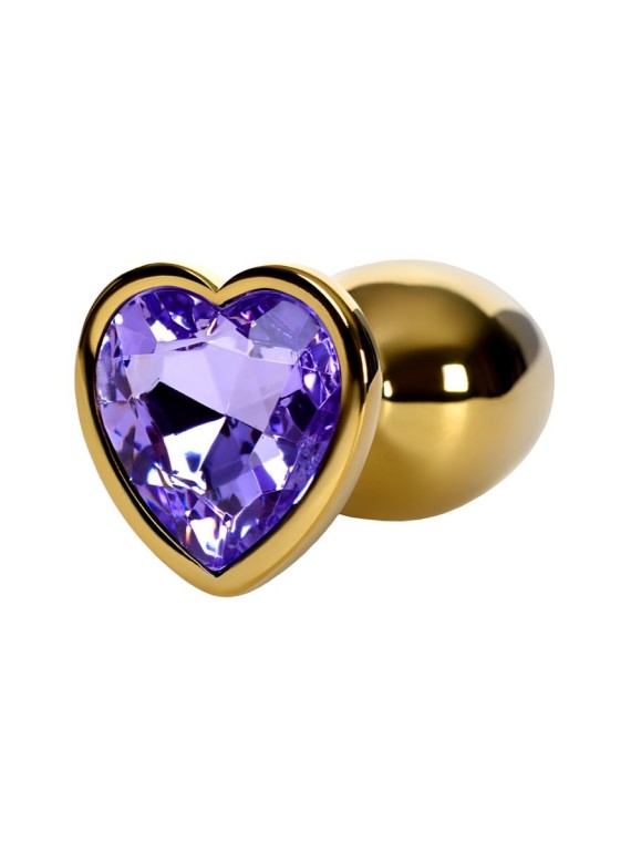 Малая золотая втулка с кристаллом в виде сердца цвета аметист Toyfa
