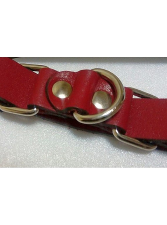Ременные красные наручники с полукольцом (узкие)