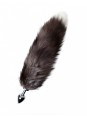 Средняя анальная втулка с натуральным хвостом черно-бурой лисы Metal by TOYFA