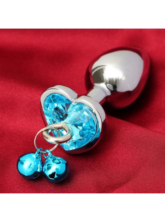 Анальная втулка с голубым кристаллом в вирме сердца и колокольчиками