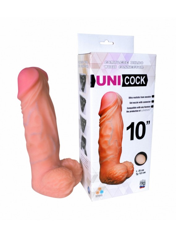 Большая реалистичная насадка для страпон-трусиков UNI Cock 10'' (вторая кожа)