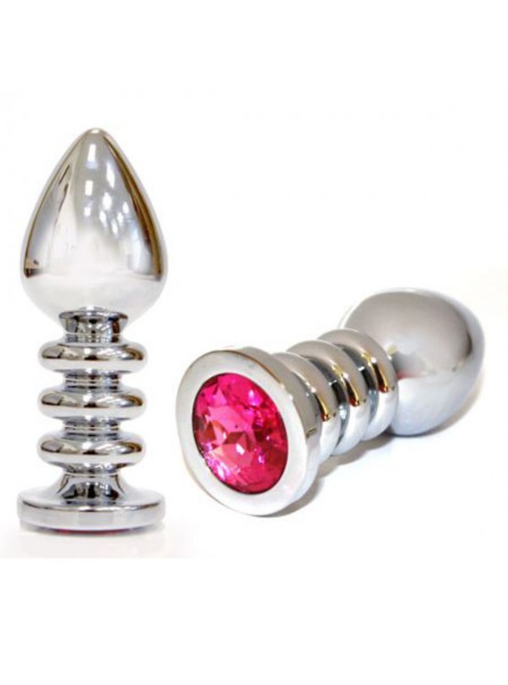 Большая серебряная пробка с розовым кристаллом и рельефной ножкой