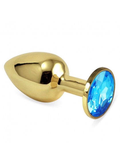 Малая золотая металлическая пробка с голубым кристаллом