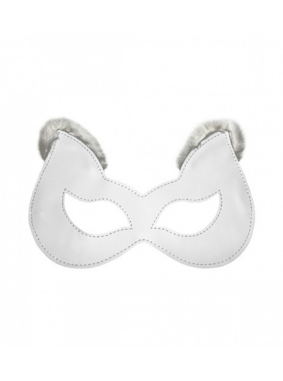 Кожаная белая маска с мехом