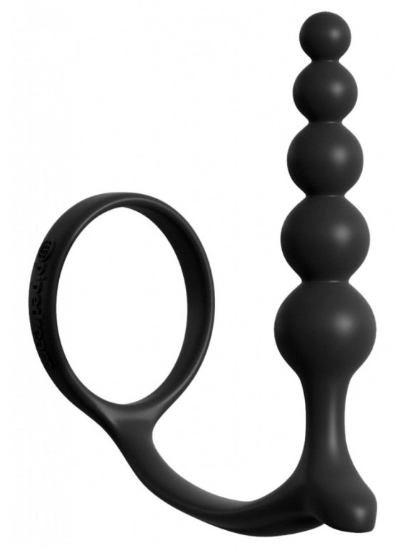 Черная анальная цепочка с эрекционным кольцом Ass-gasm Cockring Anal Beads