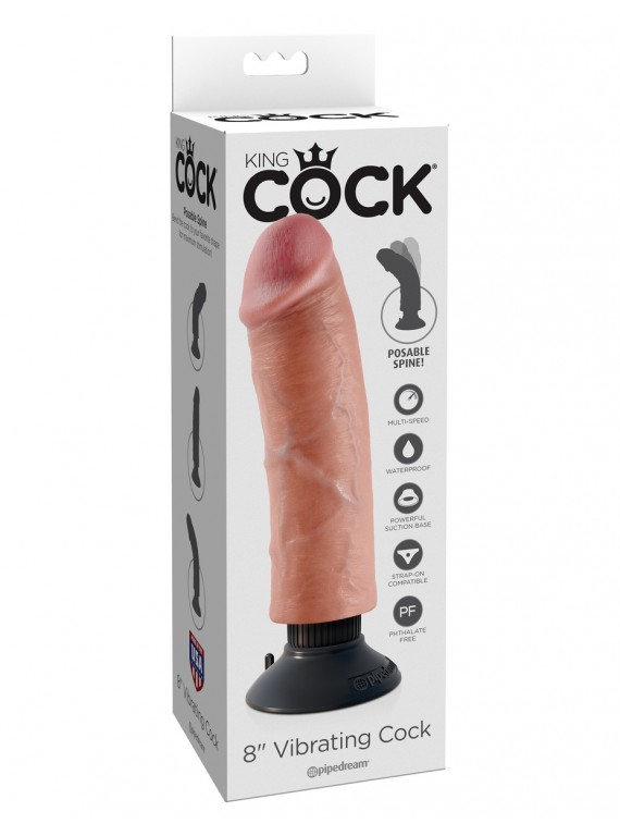 Гнущийся реалистичный вибратор на присоске 8'' Vibrating Cock Flesh