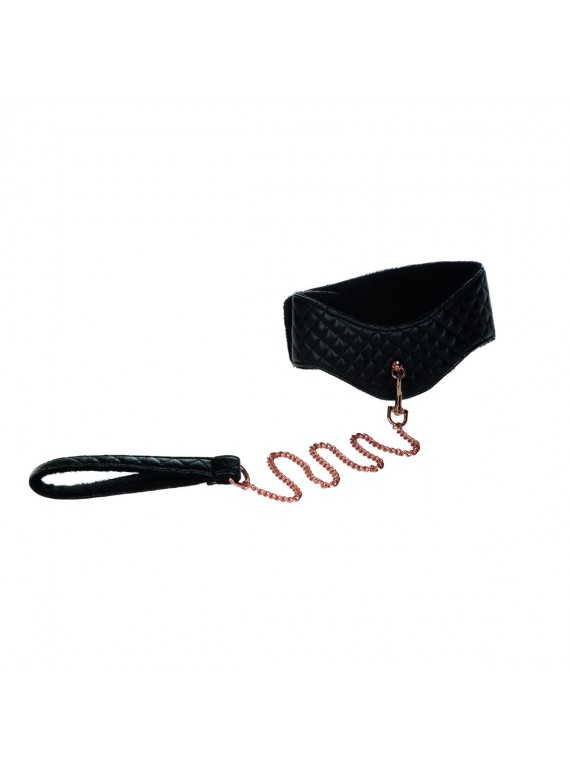 Кожаный простроченный ошейник с поводком-цепью Posture Collar with Leash
