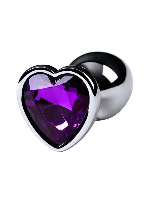 Малая серебристая втулка с кристаллом в виде сердца фиолетовго цвета Toyfa