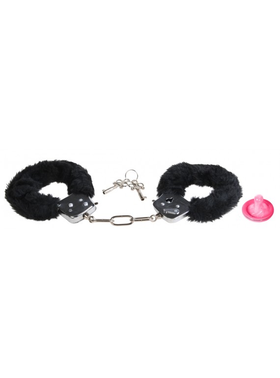 Металлические наручники с черным мехом Furry Fun Cuffs