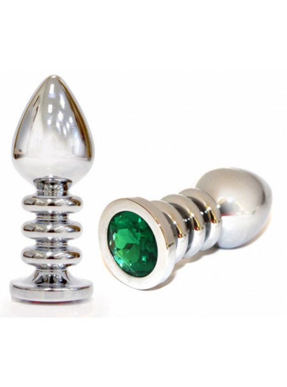 Серебряная рифленая пробка с зеленым кристаллом