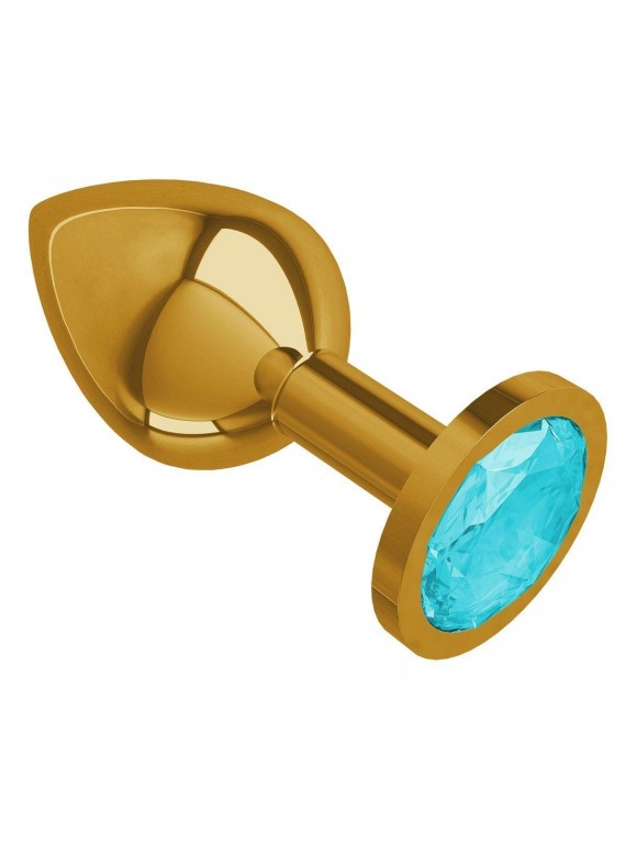 Средняя золотая пробочка с голубым круглым кристаллом