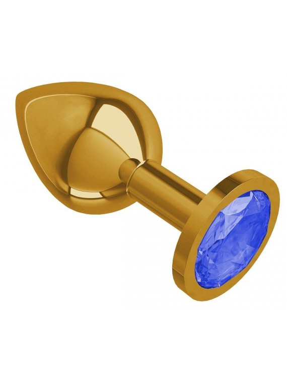 Средняя золотая пробочка с синим круглым кристаллом