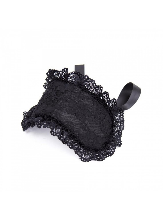 Черная сатиновая маска на глаза с кружевом и атласными лентами Notabu Mask